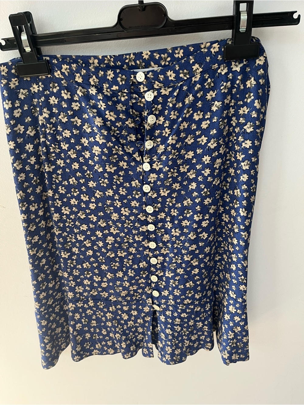 Rouje Floral Button-Front Navy Blue Skirt